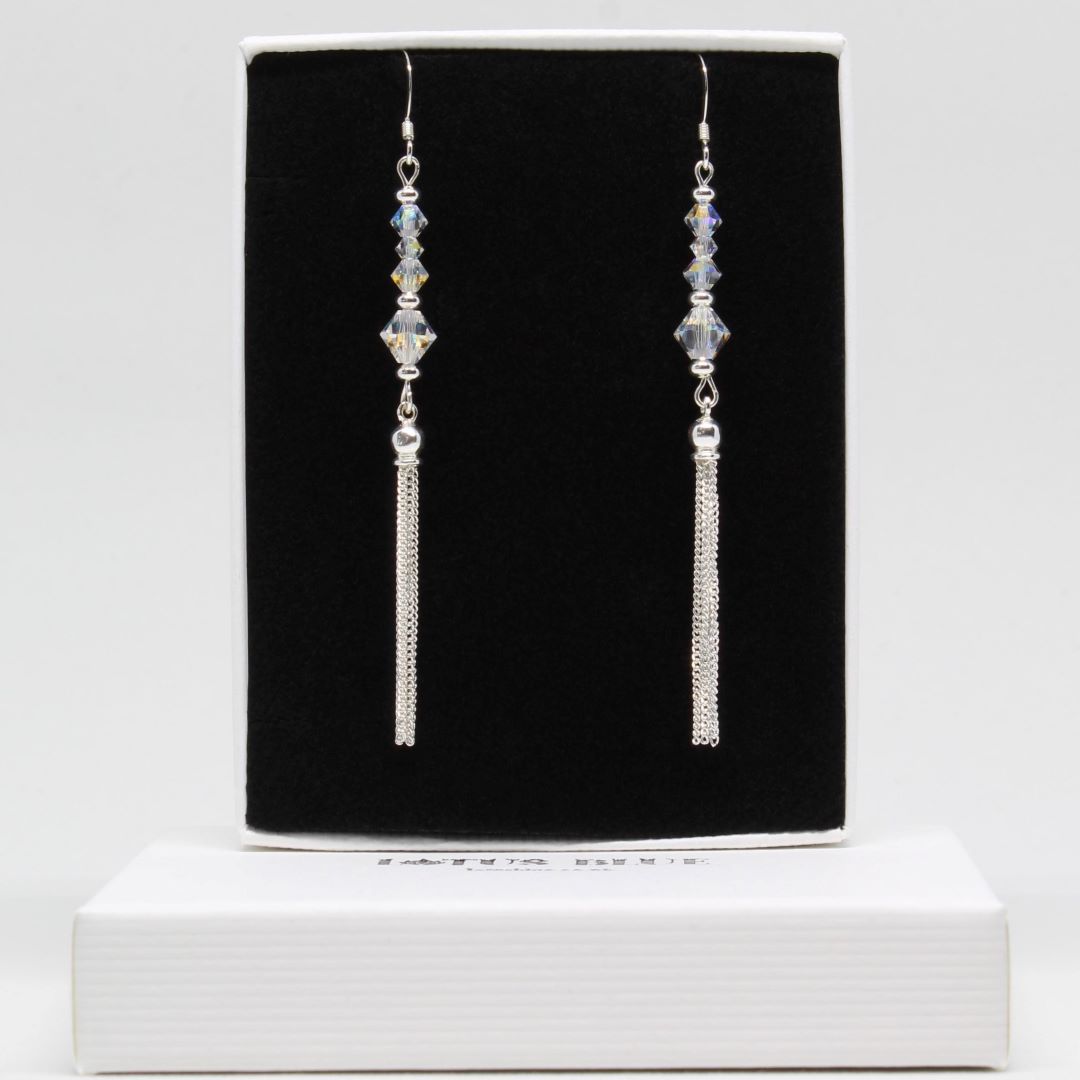 Tassel drop earrings silver Clearance